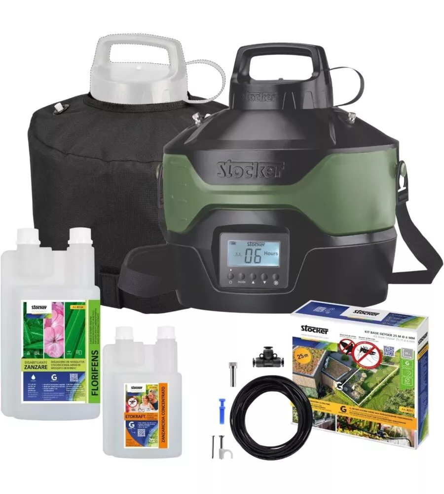 Kit antizanzare Stocker Geyser 4 lt con "Florifens" e tubazione 25 m